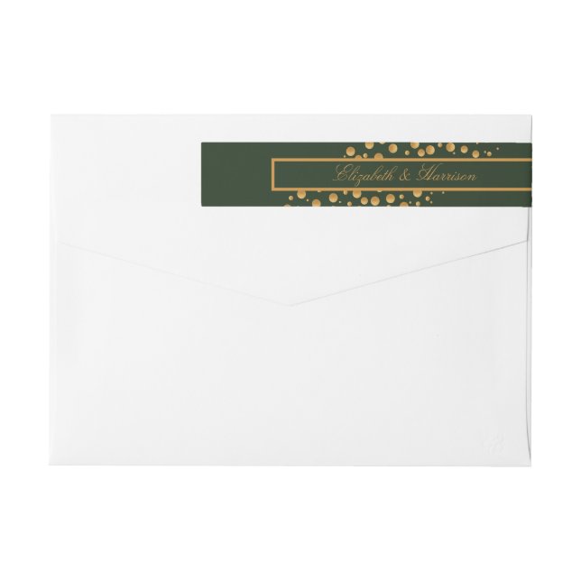 Gold Champagne Bubbles - Green & Gold - Wedding Wrap Around Label (Back)