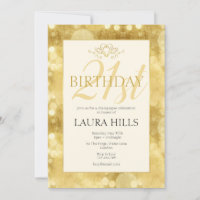 Gold Champagne Bubbles Invitation 21ème Anniversai