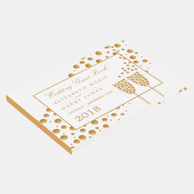 Gold Champagne Bubbles Wedding Guest Book (Corner)