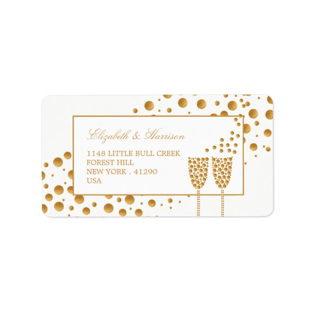Gold Champagne Bubbles Wedding Label (Front)