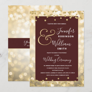 Gold Champagne Burgundy Elegant Wedding Invitation