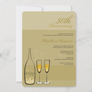 Gold Champagne Cheers 50th Wedding Anniversary Invitation