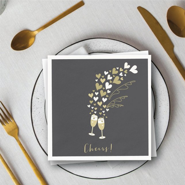 Gold Champagne Cheers Engagement Wedding Party Napkin (Gold Champagne Cheers Engagement Wedding Party Paper Napkins @ fat_fa_tin)