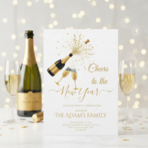  Gold Champagne Cheers New Year Party Invitation