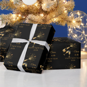 Gold Champagne Cheers New Year Wrapping Paper