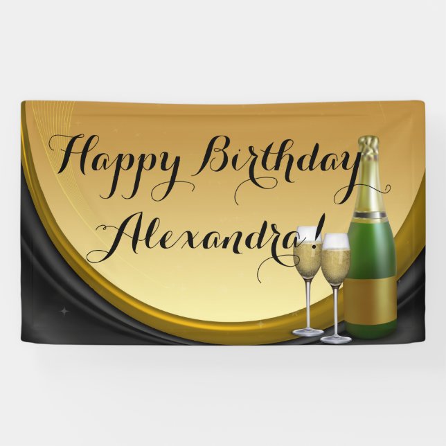 Gold Champagne Custom Birthday Party Banner (Horizontal)
