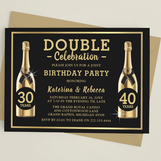 Gold Champagne Elegant Double Birthday Party Invitation (Creator Uploaded)