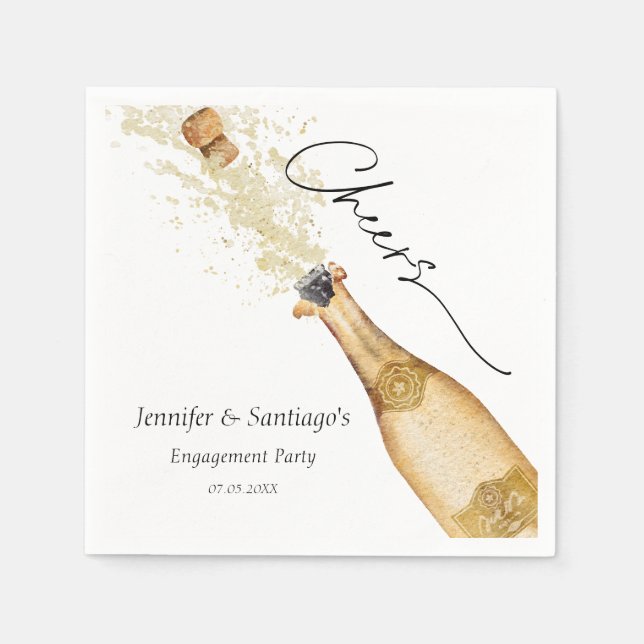 Gold Champagne Engagement Party Paper Napkin (Front)