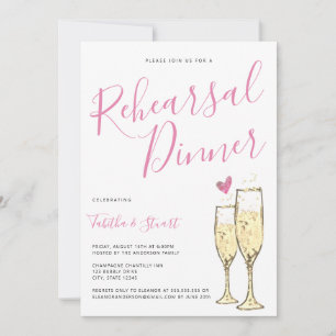 Gold Champagne Flutes Rehearsal Dinner Invitation