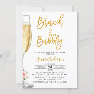 Gold Champagne Glass Brunch & Bubbly Bridal Shower Invitation