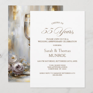 Gold Champagne Glasses 55th Wedding Anniversary Invitation