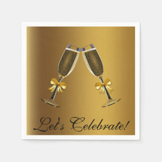 Gold Champagne Glasses Celebration Paper Napkins