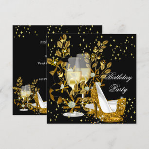 Gold Champagne Glitter High Heels Birthday Party Invitation