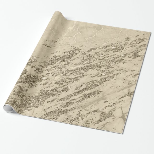 Gold Champagne Glitter Marble Glossy Wrapping Paper (Unrolled)