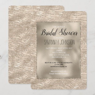 Gold Champagne Glitter Zebra Print Bridal Shower Invitation