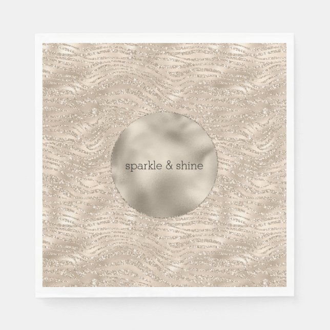 Gold Champagne Glitter Zebra Print glam Napkin (Front)