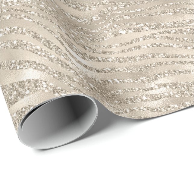 Gold Champagne Glitter Zebra Print glam Wrapping Paper (Roll Corner)