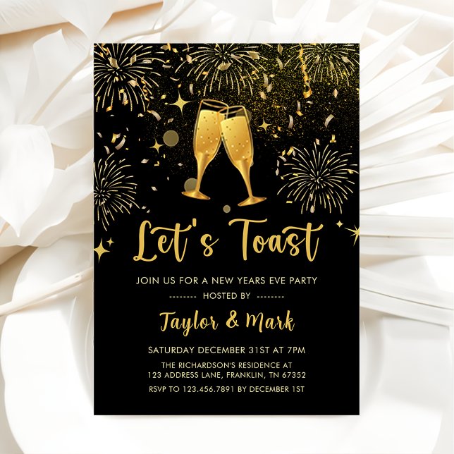 Gold Champagne Let's Toast New Years Party Invitation (Creator Uploaded)