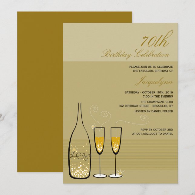 Gold Champagne Milestone Birthday Party Invite (Front/Back)