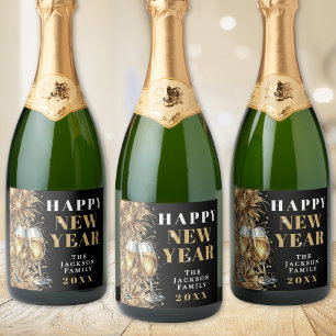 Gold Champagne New Year's Eve Party Sparkling Wine Label