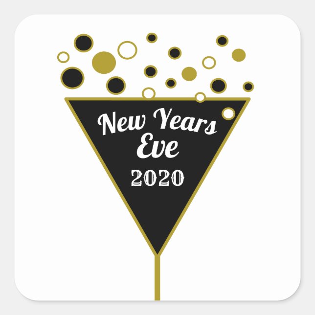 Gold Champagne, New Year's Eve Square Sticker (Front)