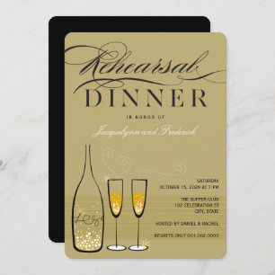 Gold Champagne Rehearsal Dinner Party Invite