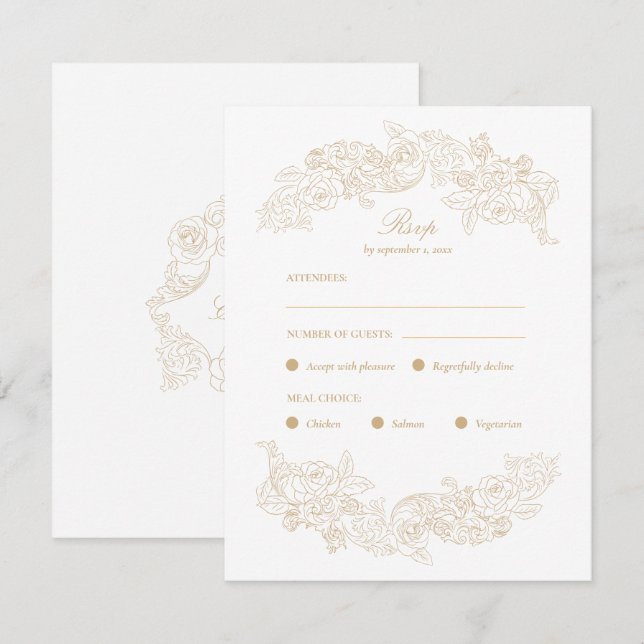 Gold Champagne Rococo Meal Choice RSVP Card (Front/Back)