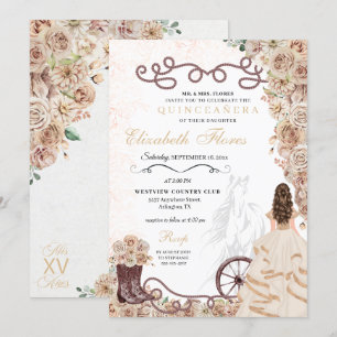 Gold Champagne Western Princess Charro Quinceañera Invitation