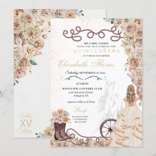 Gold Champagne Western Princess Charro Quinceañera Invitation