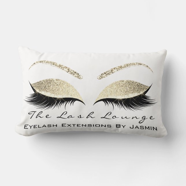 Gold Champaigne Makeup Eyes Lashes White Lumbar Pillow (Front)
