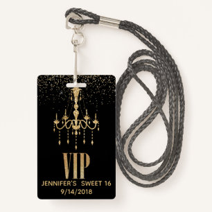 Gold Chandelier Sweet 16 Party VIP Badge