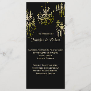 Gold Chandeliers on Black Posh Wedding Program