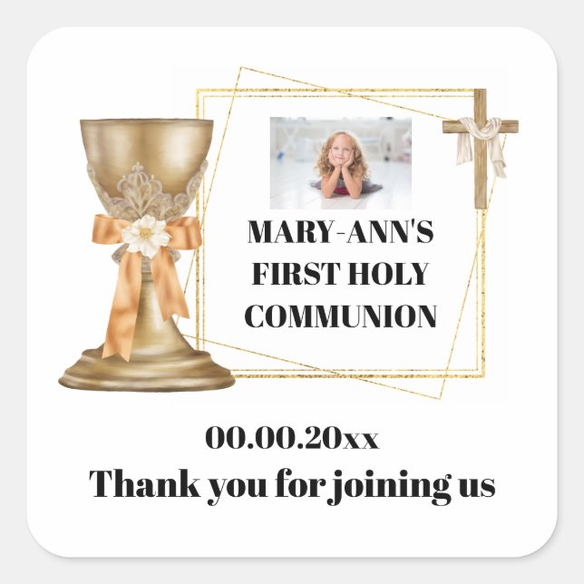 Gold chapel chalice cross gold frame catholic square sticker (Front)