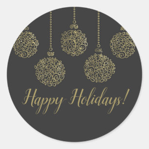 Gold & Charcoal Ornaments Elegant Holiday Party Classic Round Sticker