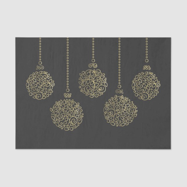 Gold & Charcoal Ornaments Elegant Holiday Party Tissue Paper (Front)