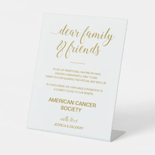 Gold Charity Donation In Lieu Of Favours Wedding Pedestal Sign