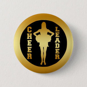 GOLD CHEERLEADER 2 INCH ROUND BUTTON