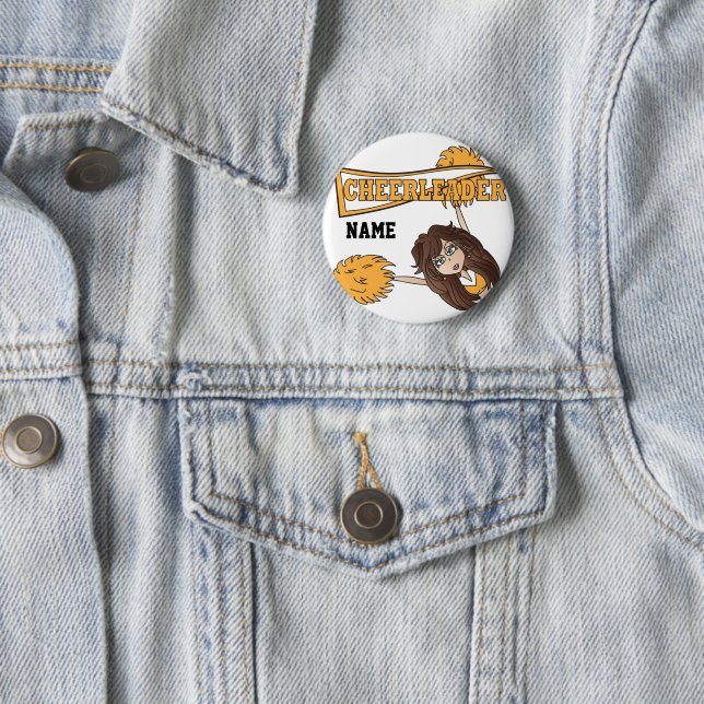 Gold Cheerleader Cute Girl | Personalize 2 Inch Round Button (In Situ)