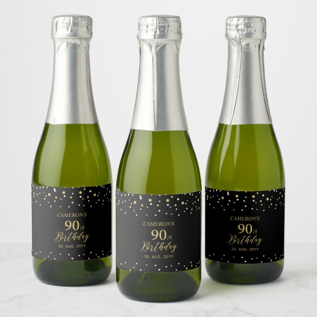 Gold  Cheers 90 years, 90th Birthday Party Sparkling Wine Label (Bottles)