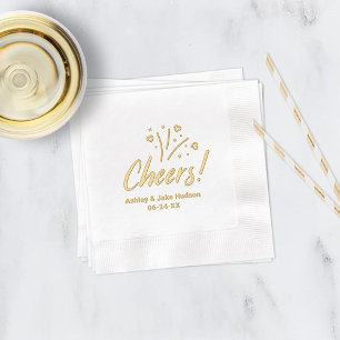 Gold Cheers Hearts and Stars Wedding Foil Napkins