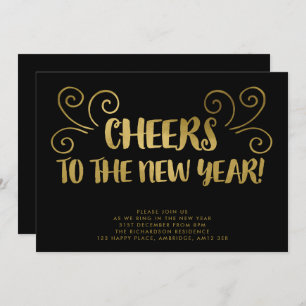 Gold Cheers New Year's Eve Party Invitation
