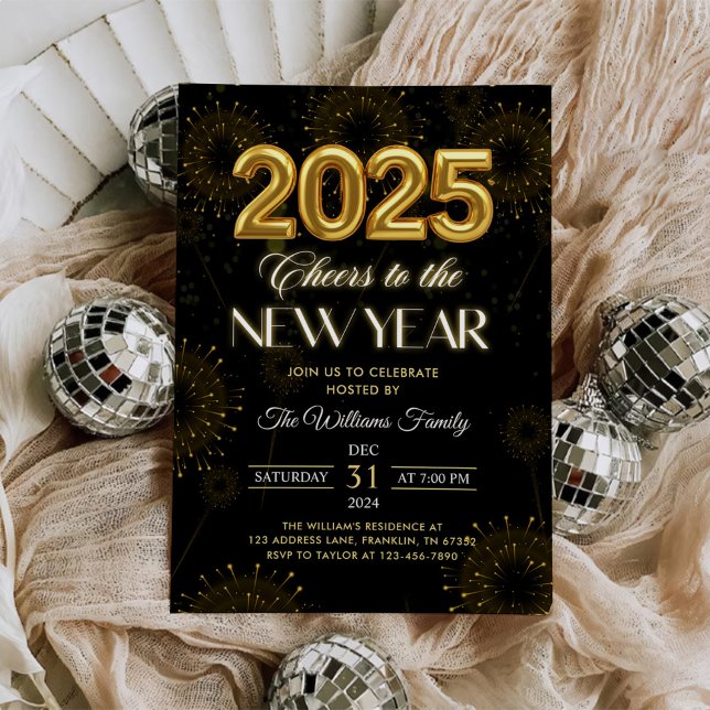 Gold Cheers New Years Eve Party Invitation (Creator Uploaded)