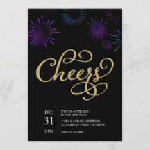 Gold Cheers Script & Blue Purple Fireworks
