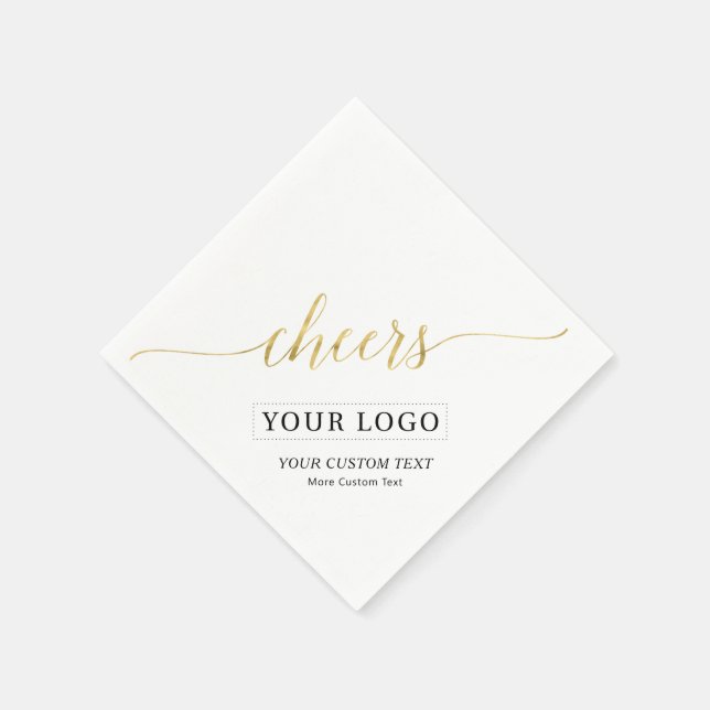 Gold Cheers | Simple Business Logo Custom Text Napkin (Corner)