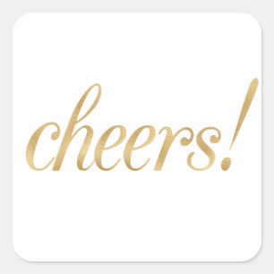 Gold cheers stickers, foil font square sticker