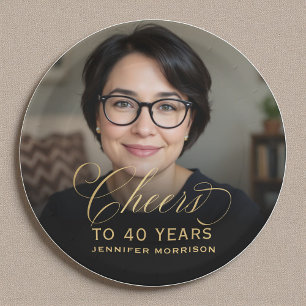 Gold Cheers to 40 Years Custom Photo Birthday Paper Plate