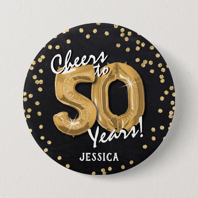 Gold Cheers to 50 Years' 50th Birthday 3 Inch Round Button (Front)