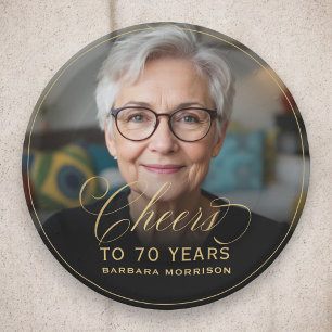 Gold Cheers to 70 Years Custom Photo Birthday Paper Plate
