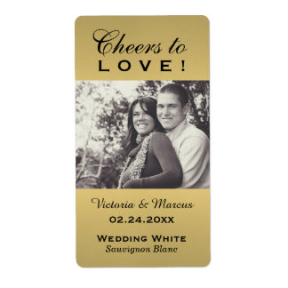 Gold Cheers to Love Mariage Photo Bouteille de vin