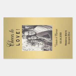 Gold Cheers to Love Wedding Photo Wine Bottle Sticker